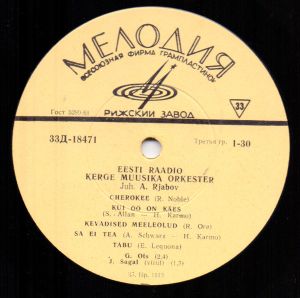 A. Rjabov / Eesti Raadio Kerge Muusika Orkester - Cherokee (1966)