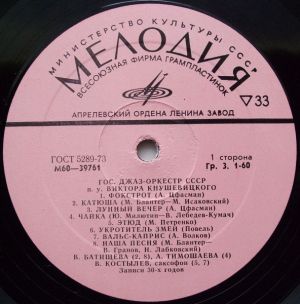 Государственный Джаз-Оркестр СССР / Виктора Кнушевицкого - Записи 30-х Годов (1977)